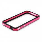 Wholesale iPhone 4S 4 Bumper with Chrome Button (Black - PInk)